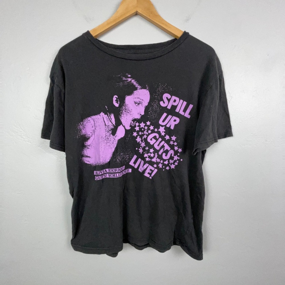 Olivia Rodrigo T-Shirt Women Large Black GUTS World Tour 2024 Graphic Tee Punk
